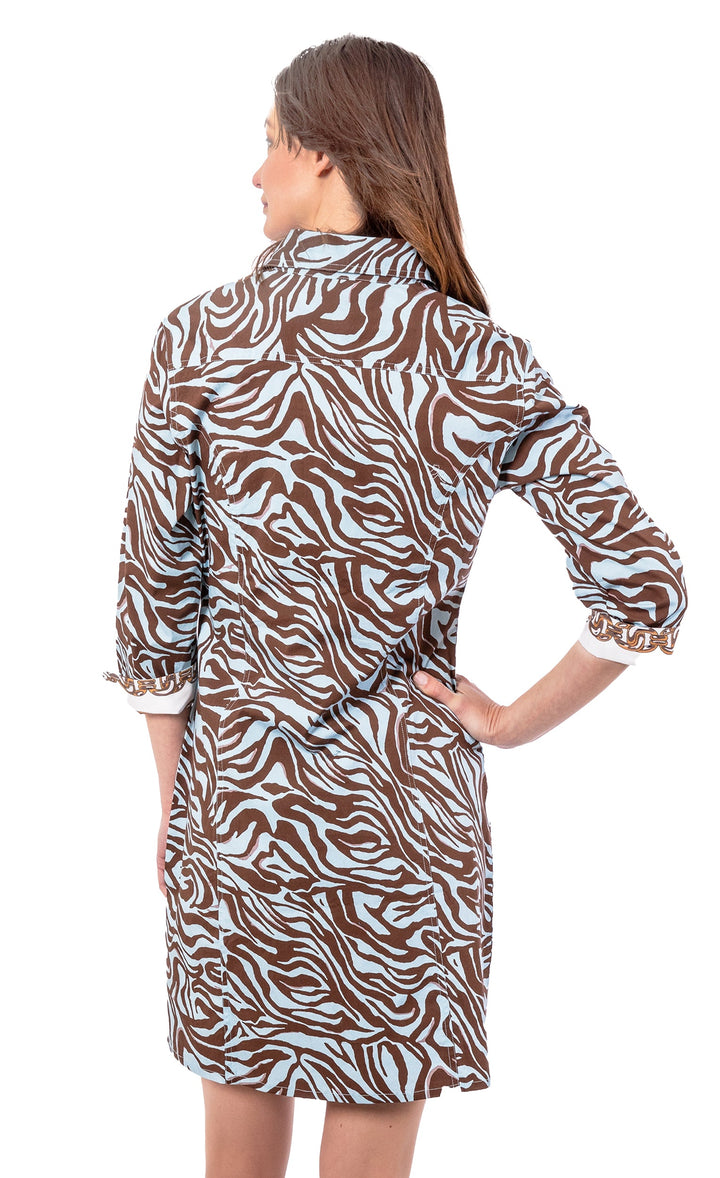 Sag Harbor Dress Turquoise Chocolate Tiger Print