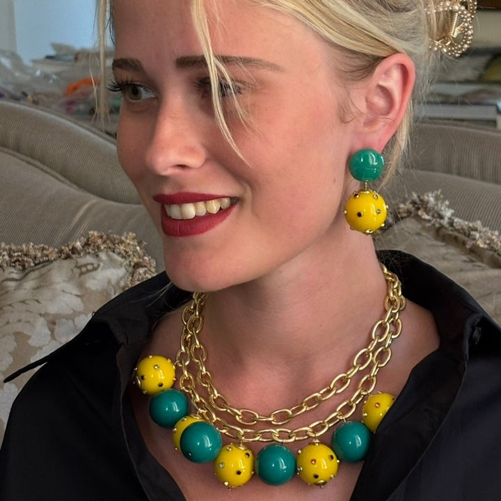 Valentina Jade And Amber Resin Studded Pierced Earrings