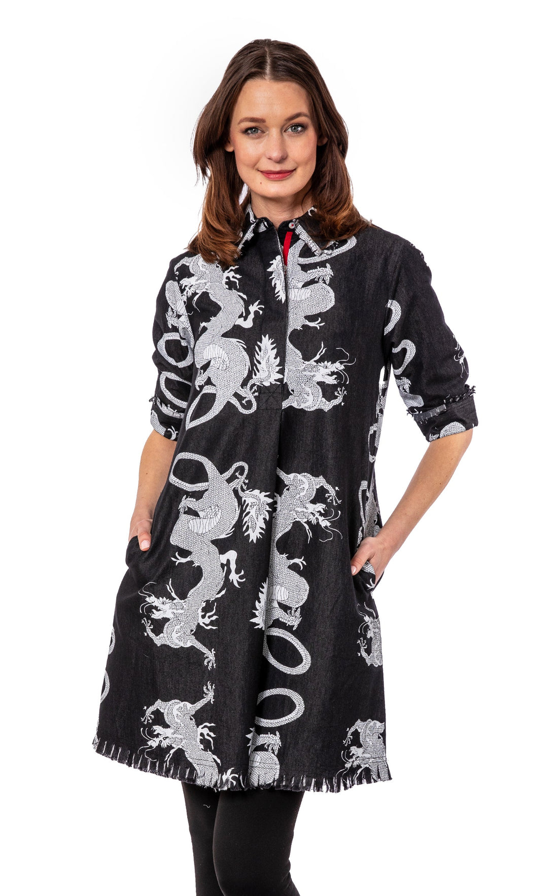 Chatham Dress Black Denim Dragons
