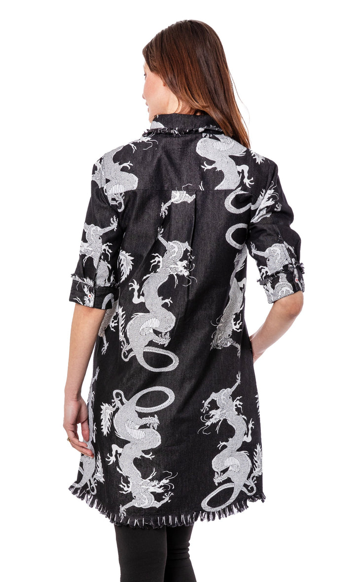 Chatham Dress Black Denim Dragons