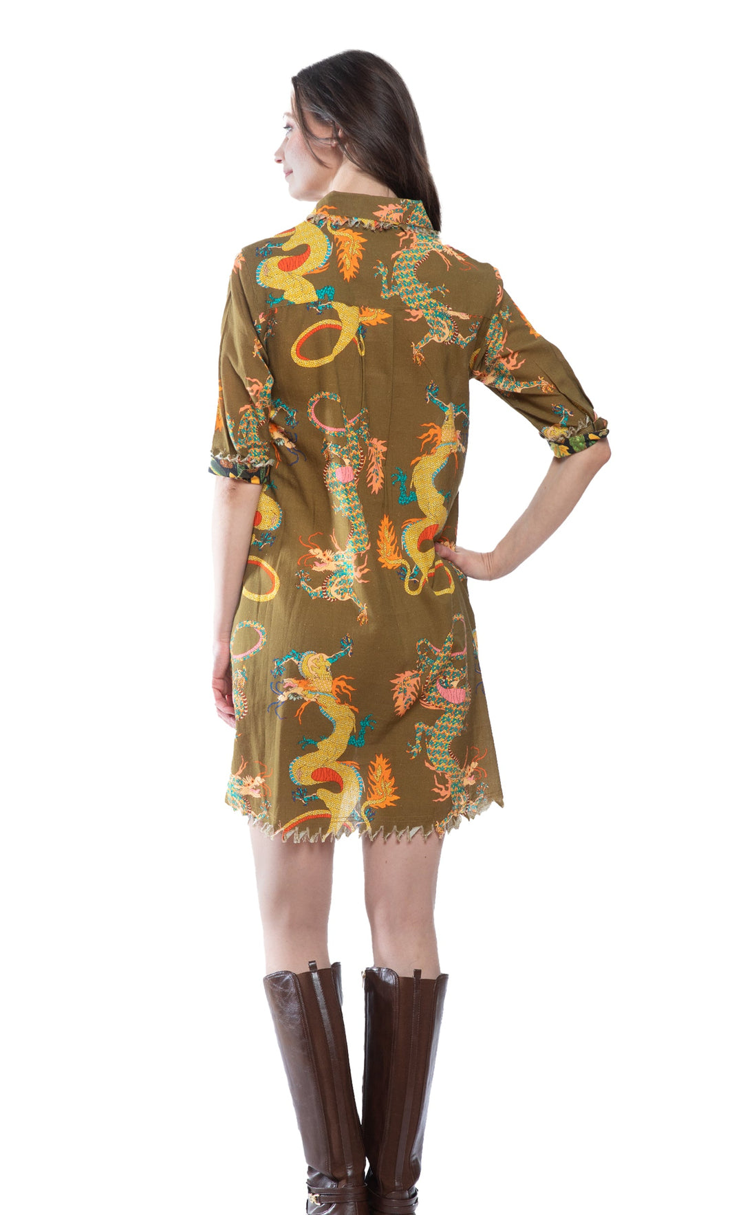 Chatham Dress Olive Dragon Print