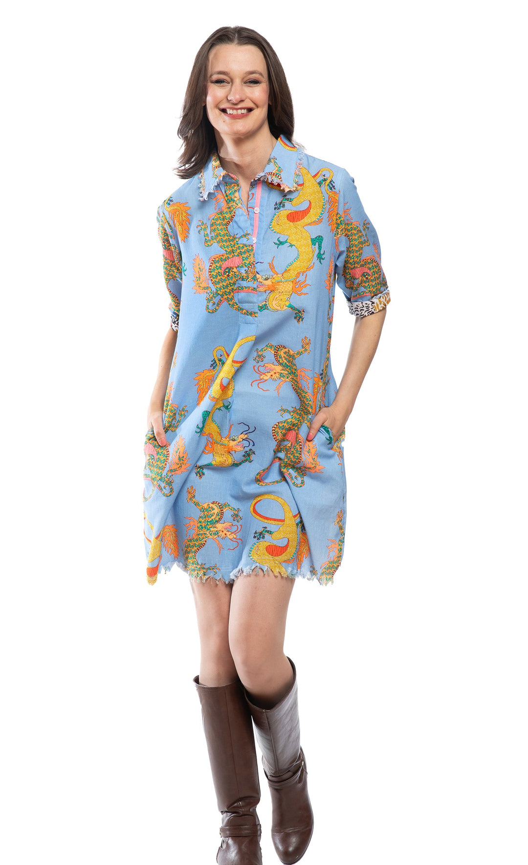 Chatham Dress Blue Dragon Print