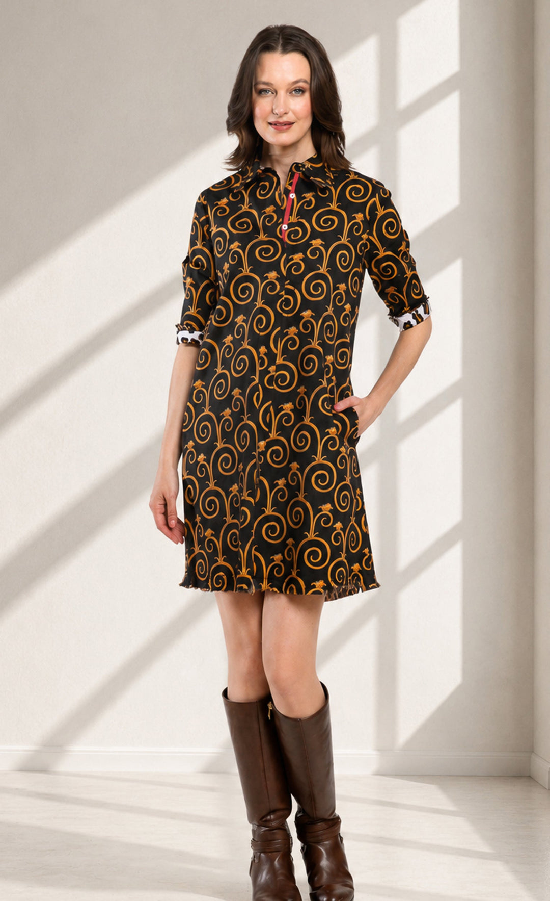 Chatham Black and Gold Swirl Print