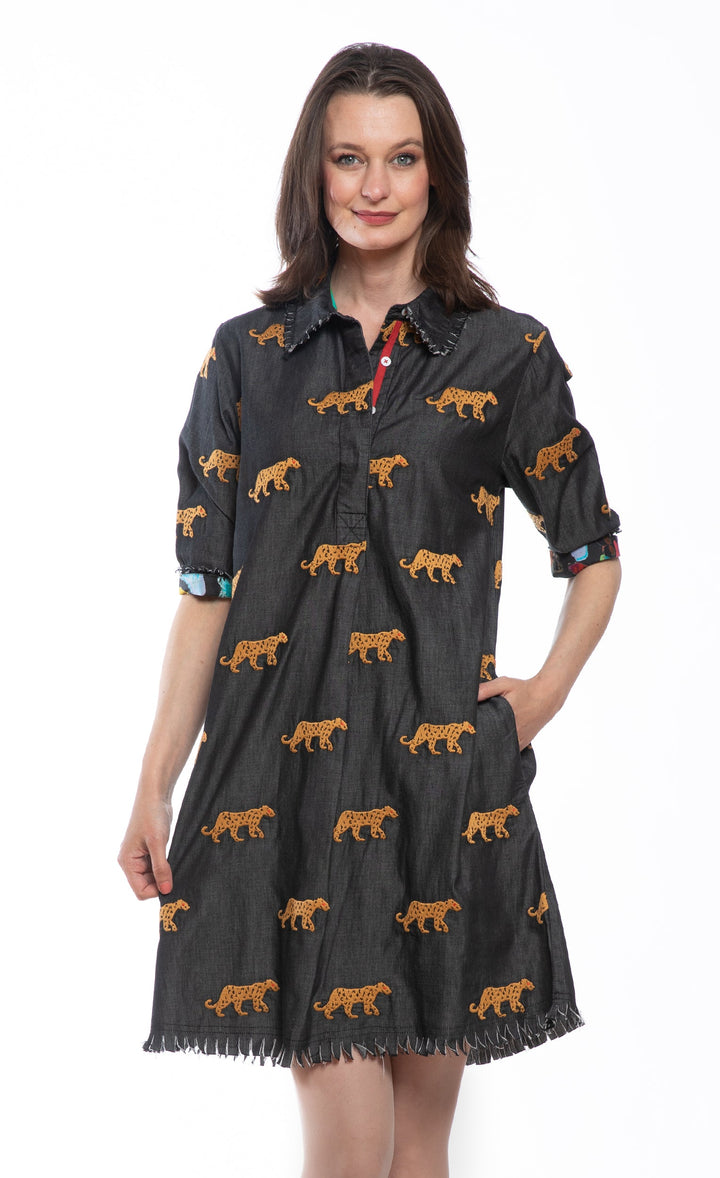 Chatham Dress Black Cheetah Embroidery Dress