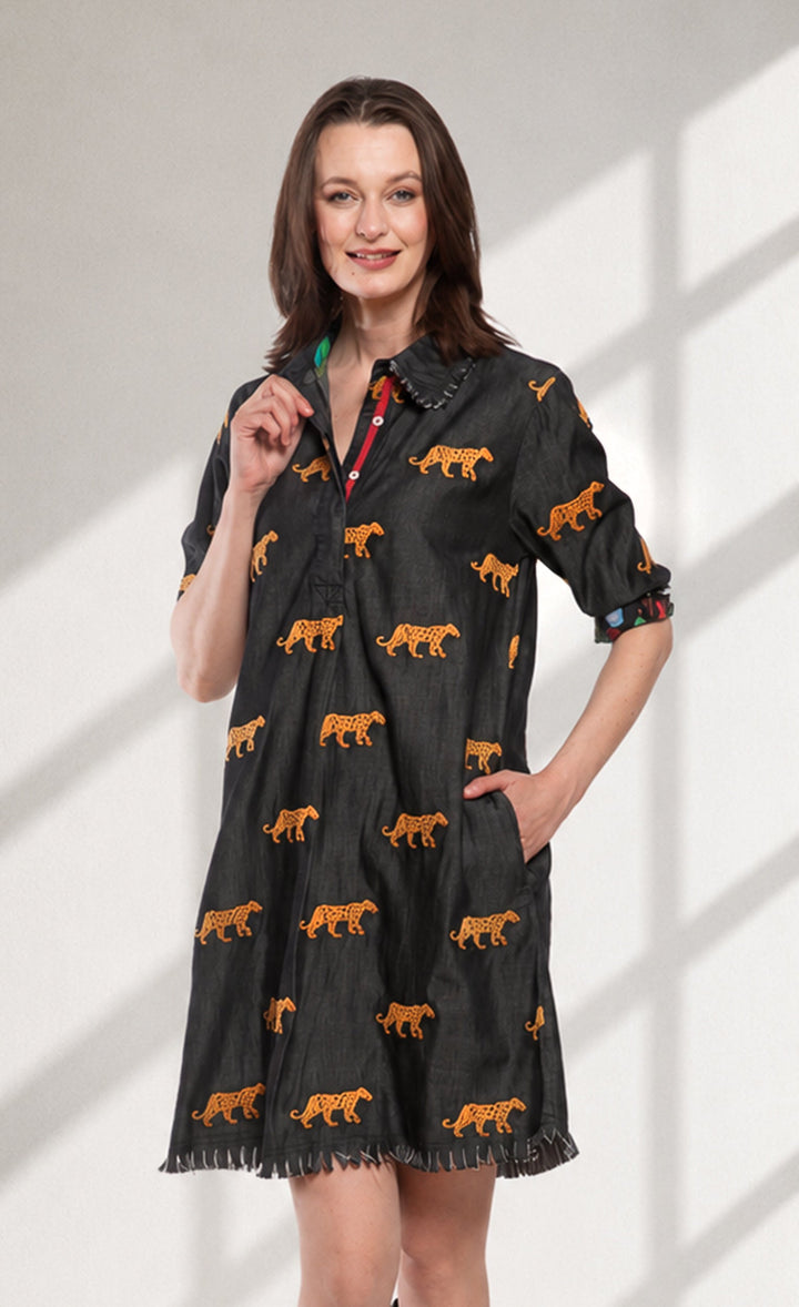 Chatham Dress Black Cheetah Embroidery Dress