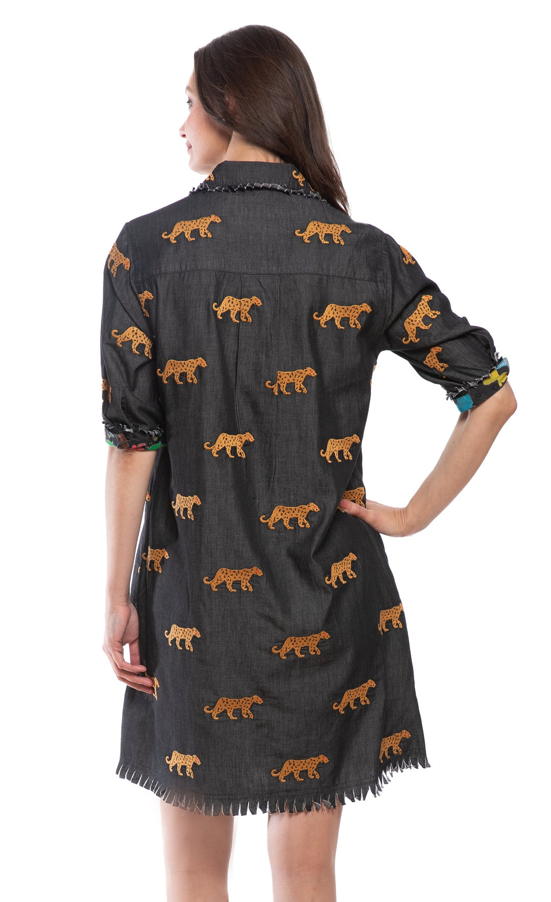Chatham Dress Black Cheetah Embroidery Dress