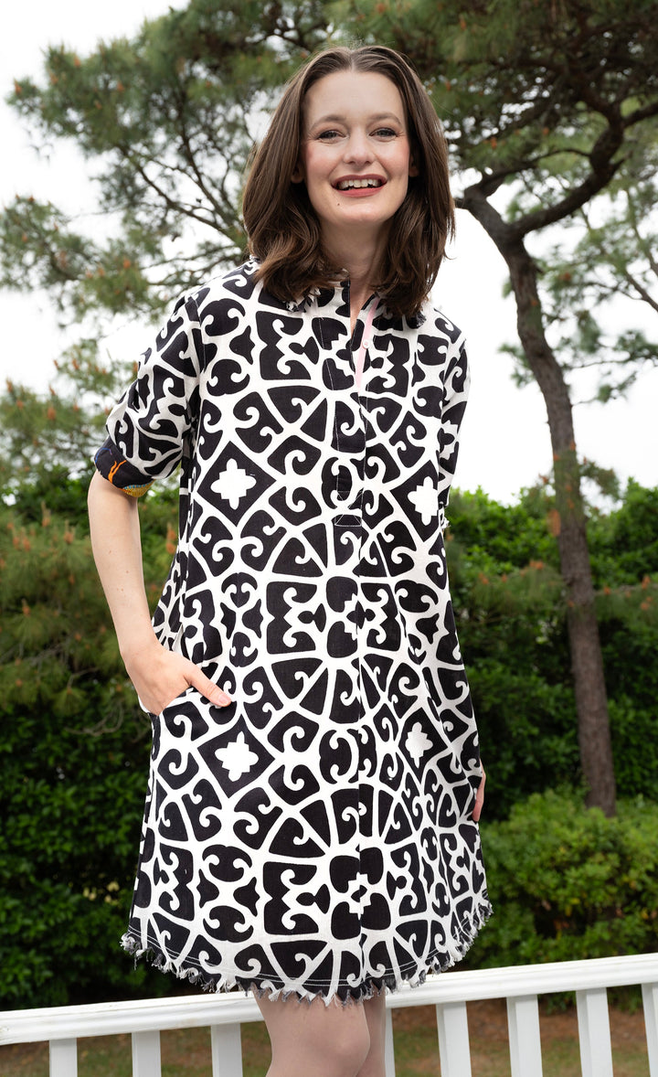 Chatham Dress Black and White Geo Print