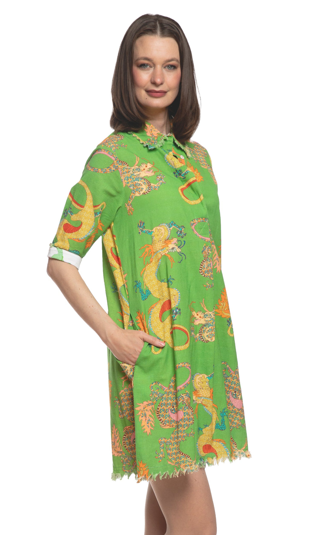 Chatham Dress Gekko Green Dragon Print