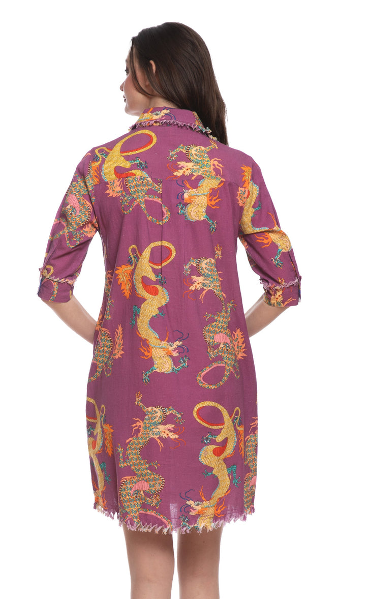 Chatham Dress Violet Dragon Print