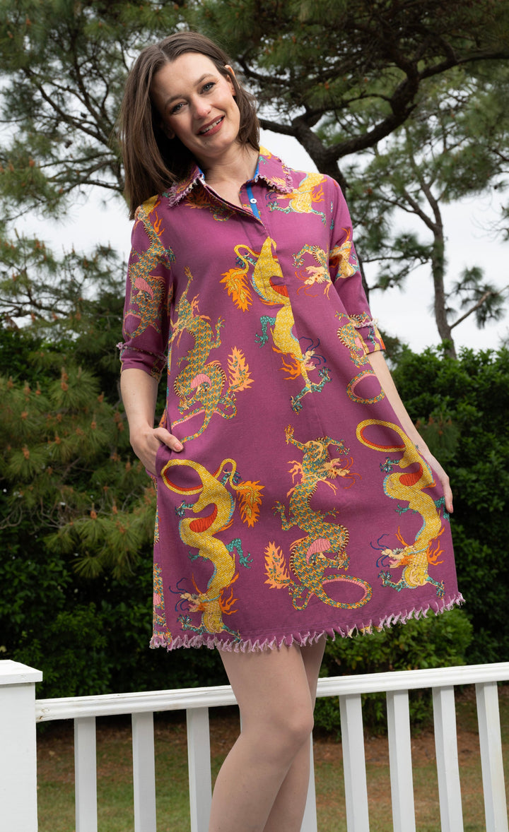 Chatham Dress Violet Dragon Print