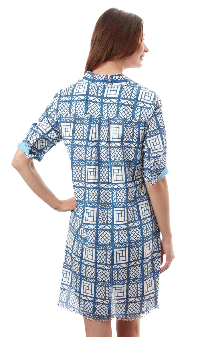 Chatham Navy White Wicker Print