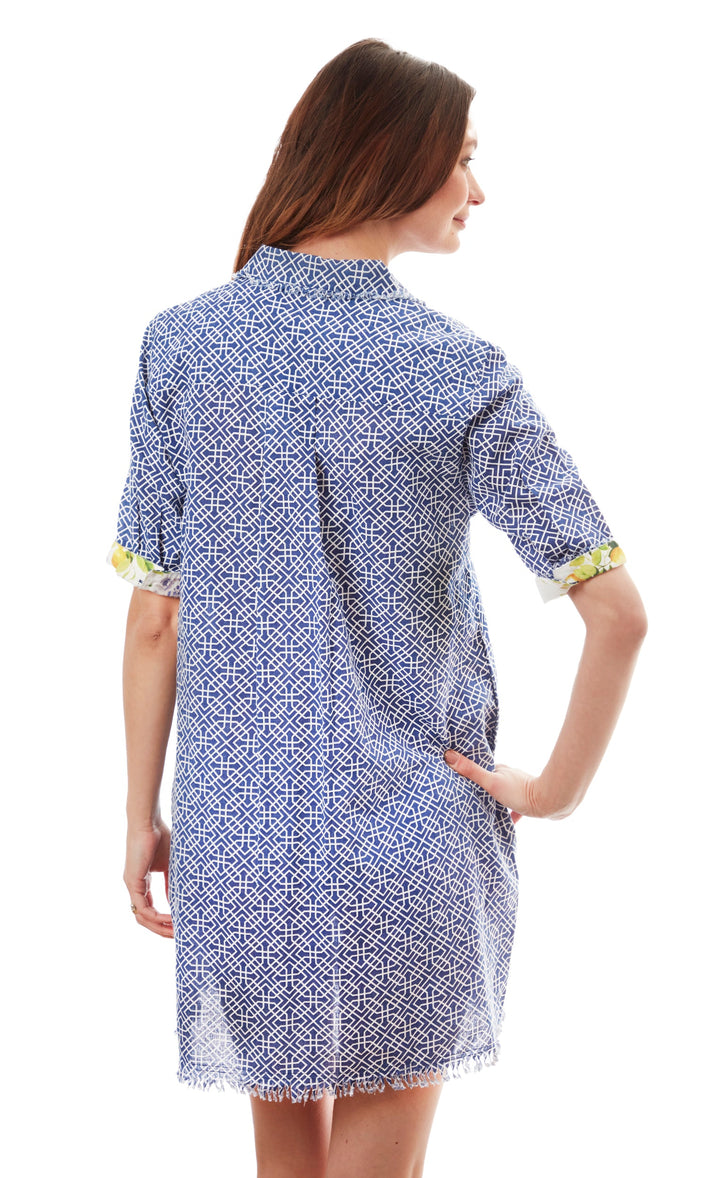 Chatham Dress Blue White Geometric