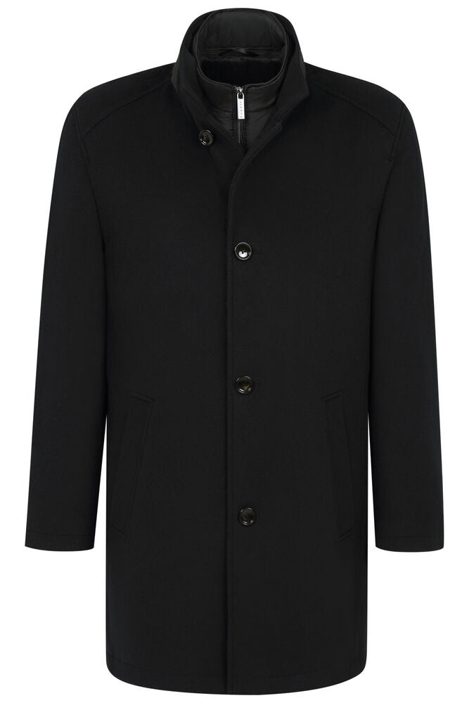 Wool Blend Coat with Vest Insert - Black