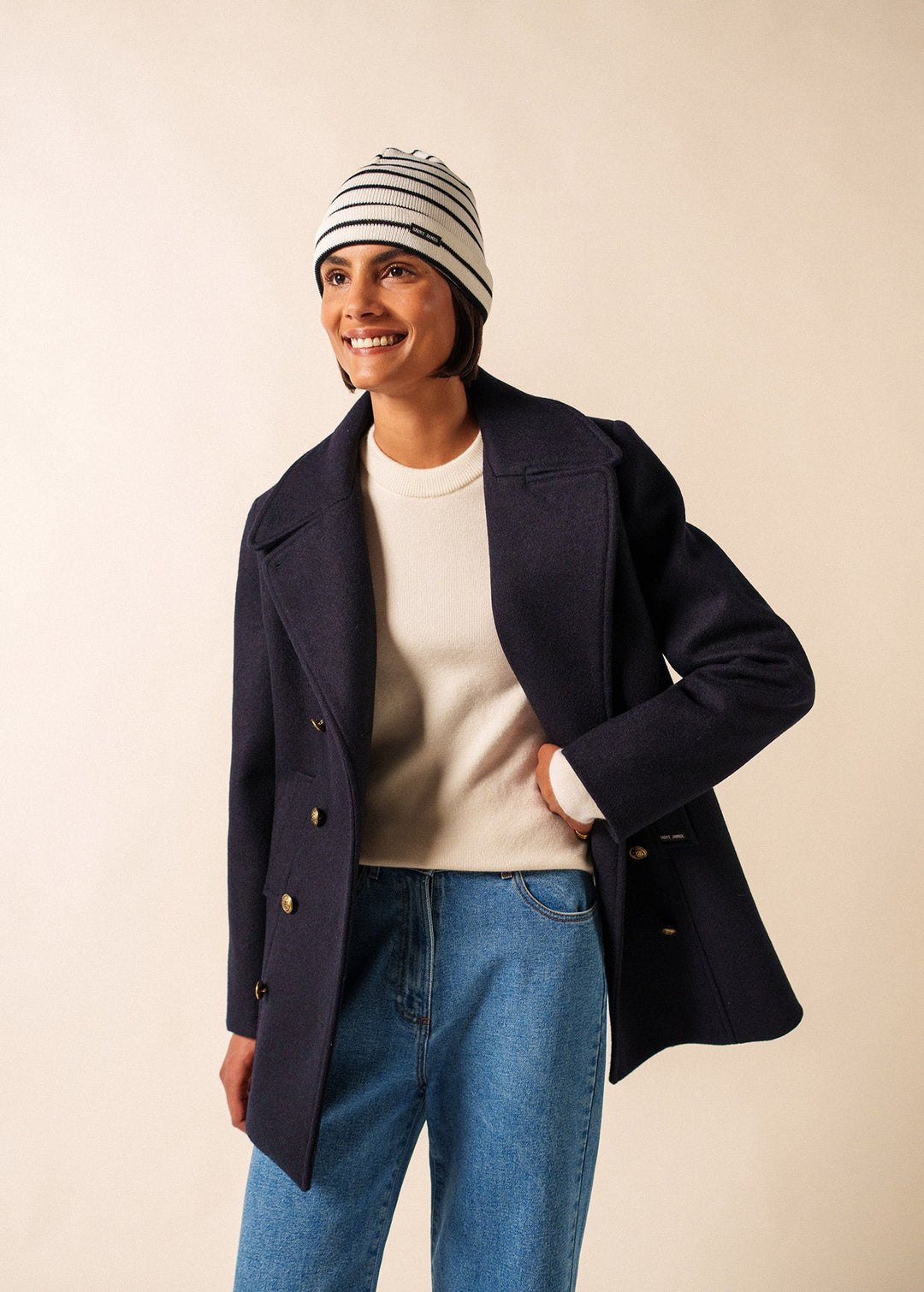 CARTIER - Nautical Striped Wool Blend Beanie (IVORY / NAVY)