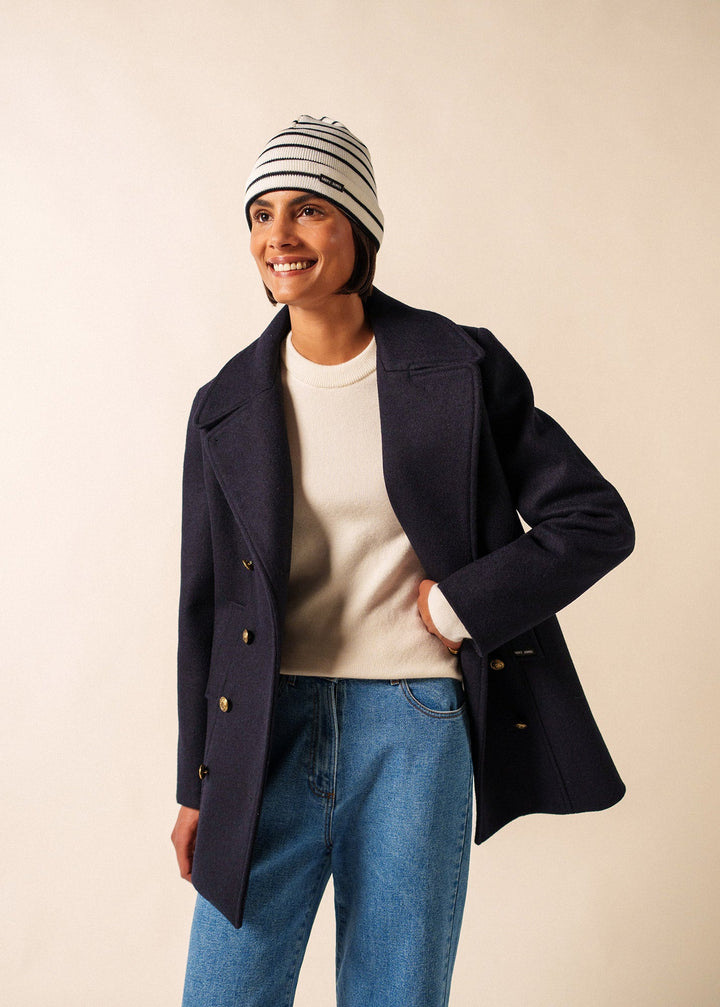 CARTIER - Nautical Striped Wool Blend Beanie (IVORY / NAVY)