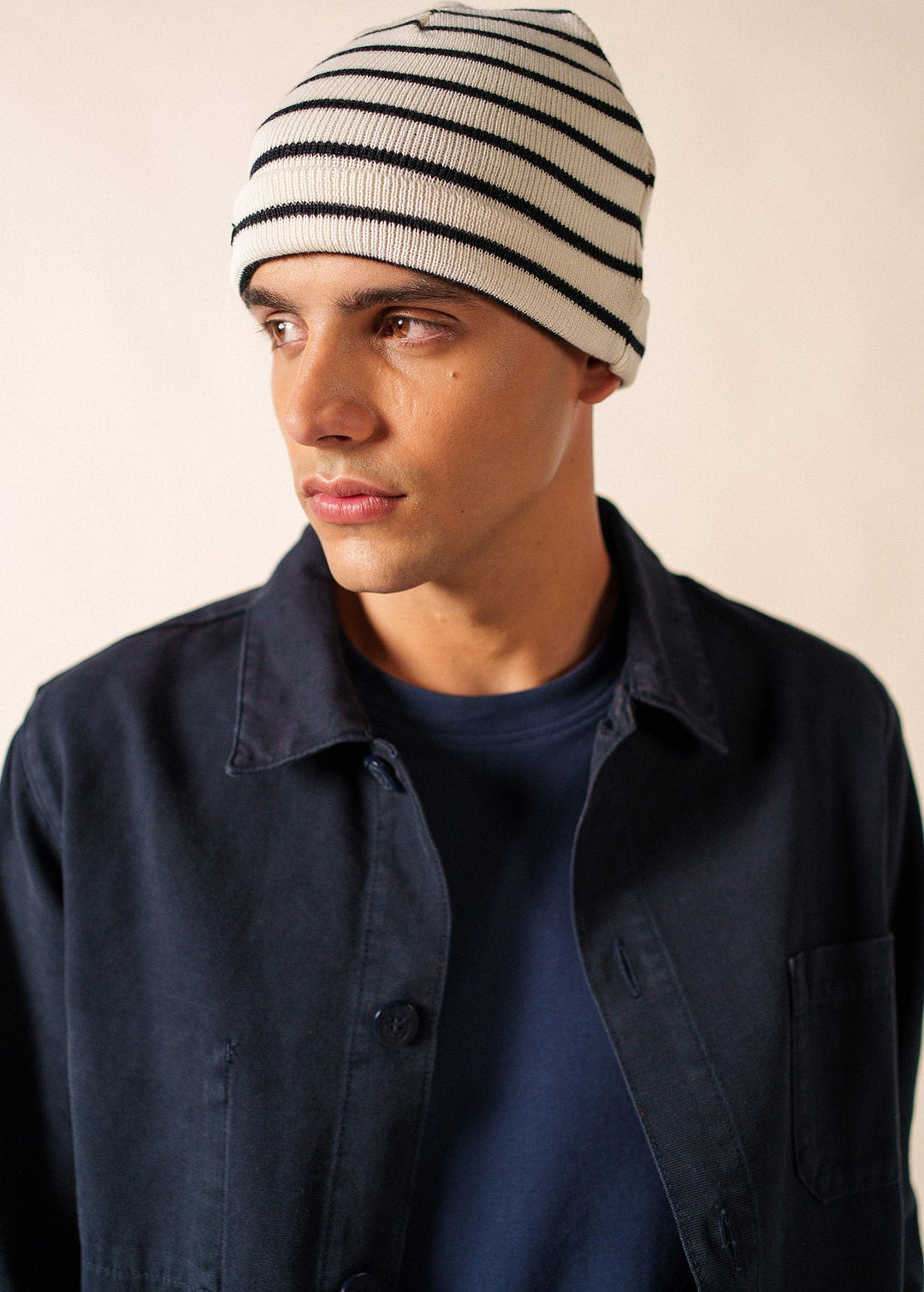CARTIER - Nautical Striped Wool Blend Beanie (IVORY / NAVY)