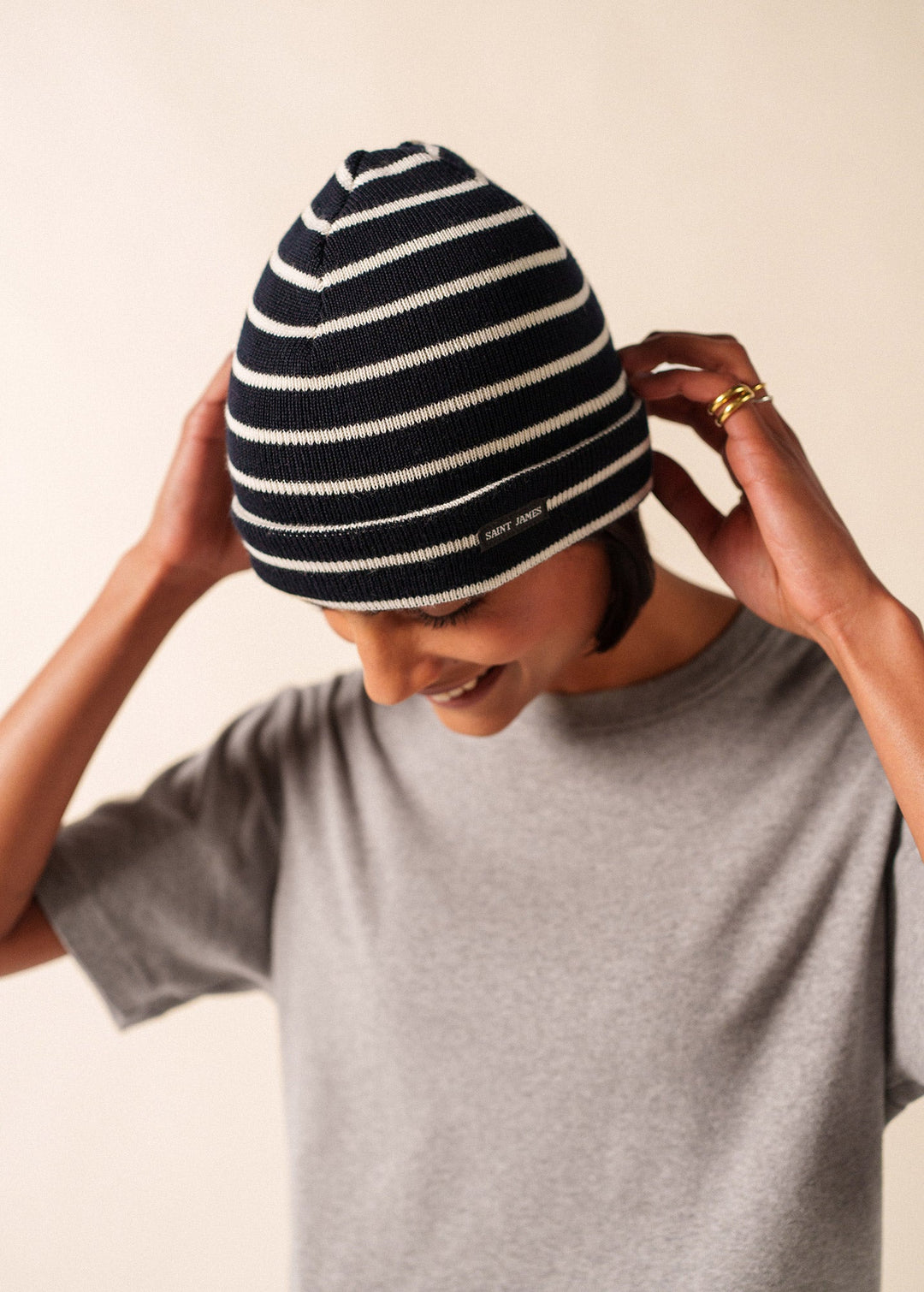 CARTIER - Nautical Striped Wool Blend Beanie (NAVY / IVORY)