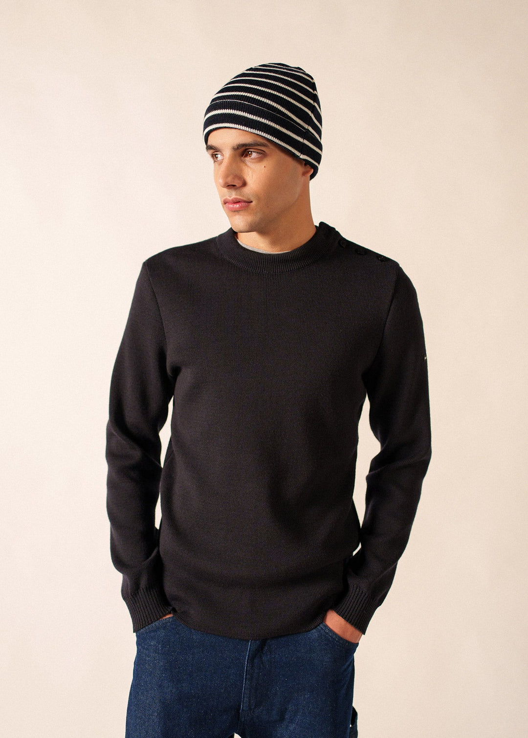 CARTIER - Nautical Striped Wool Blend Beanie (NAVY / IVORY)