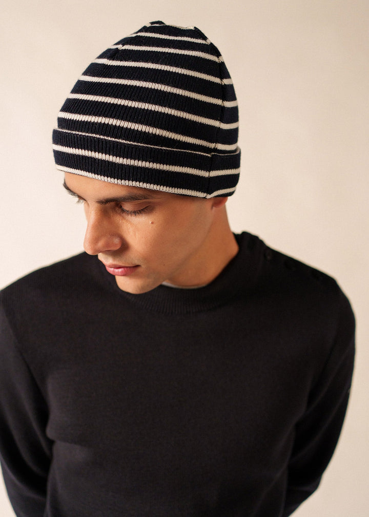 CARTIER - Nautical Striped Wool Blend Beanie (NAVY / IVORY)