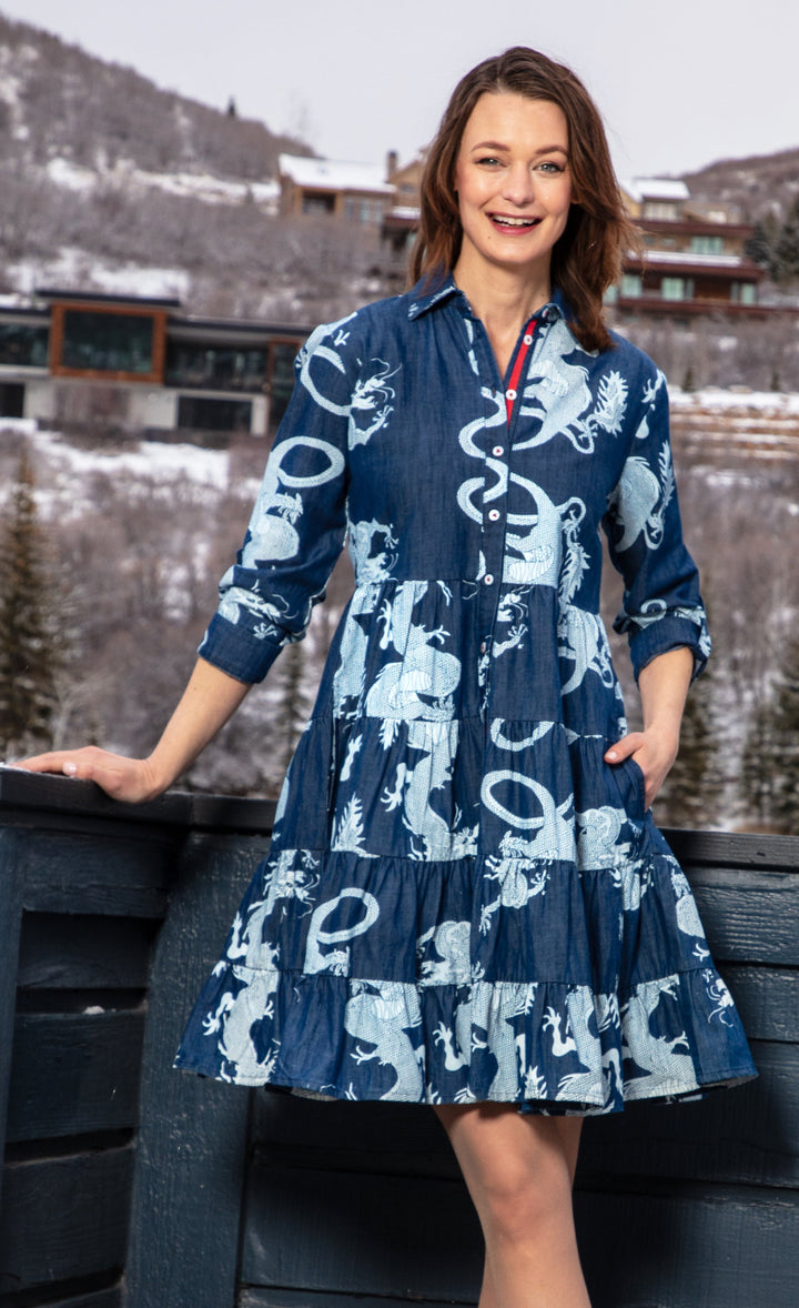 Delray Dress Denim Dragon