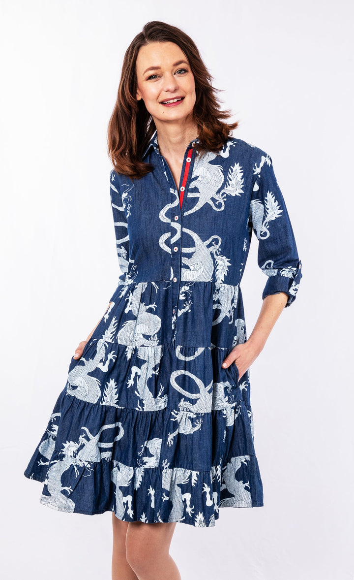 Delray Dress Denim Dragon