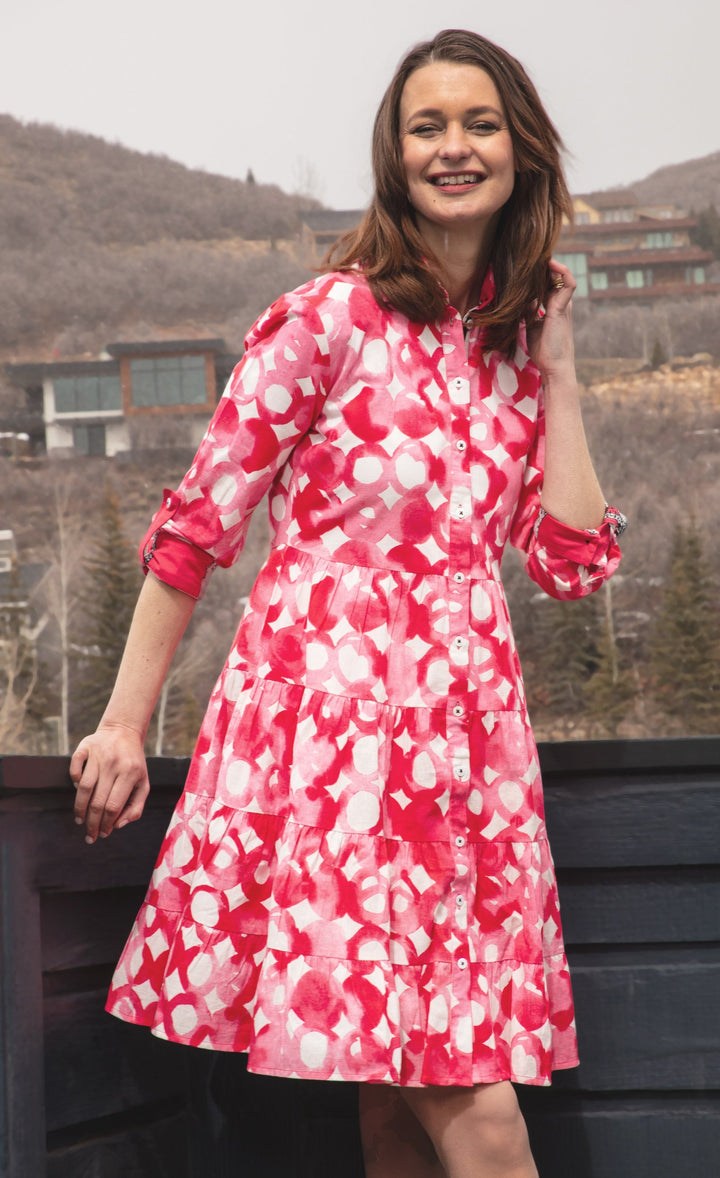 Delray Dress Pink Watercolor Print