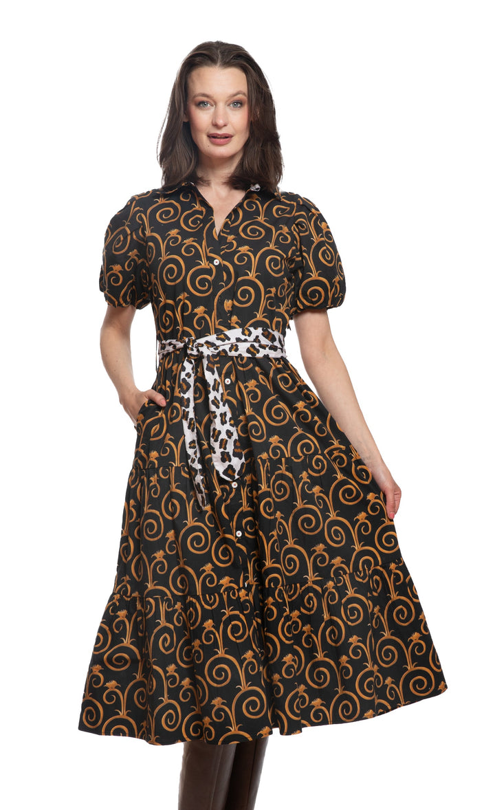 Litchfield Dress Black and Gold Swirl Print