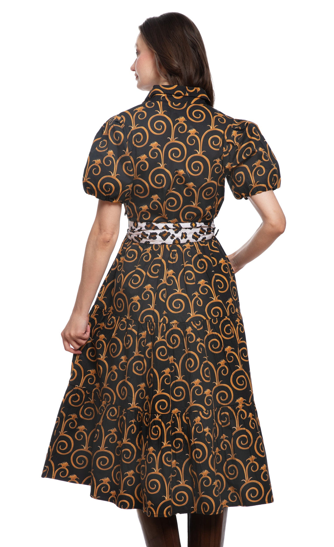 Litchfield Dress Black and Gold Swirl Print