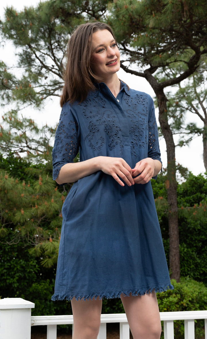 Navy Eyelet Dress