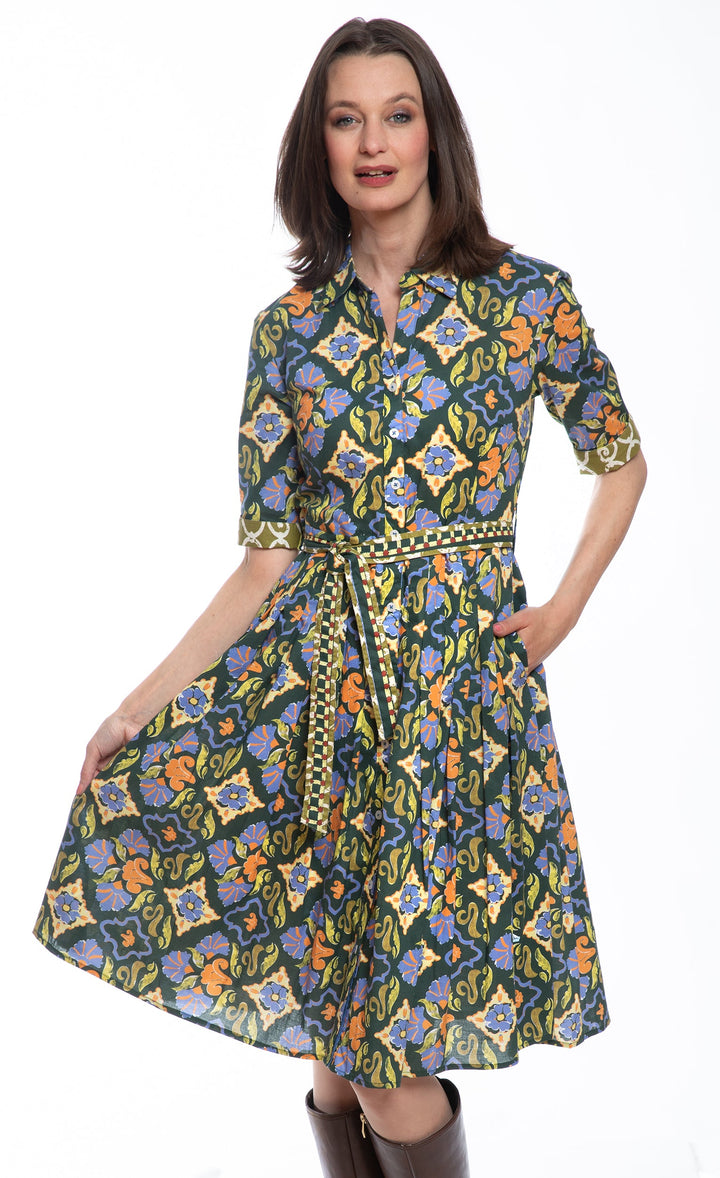 Mrs Maisel Green Rust Navy Ornate Print