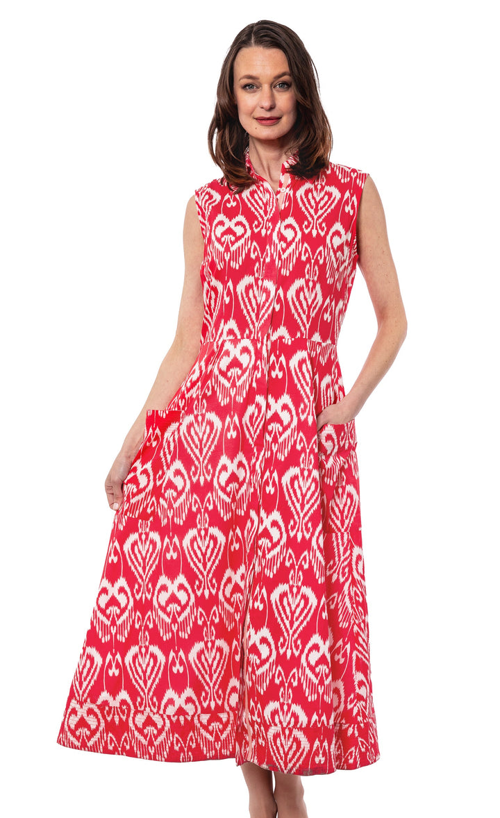 Sea Island Dress Pink White Ikat