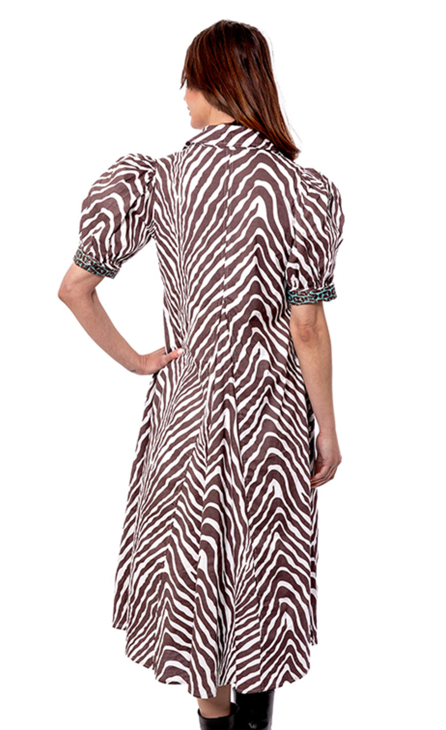 Montauk Dress Chocolate Ivory Tiger Stripes