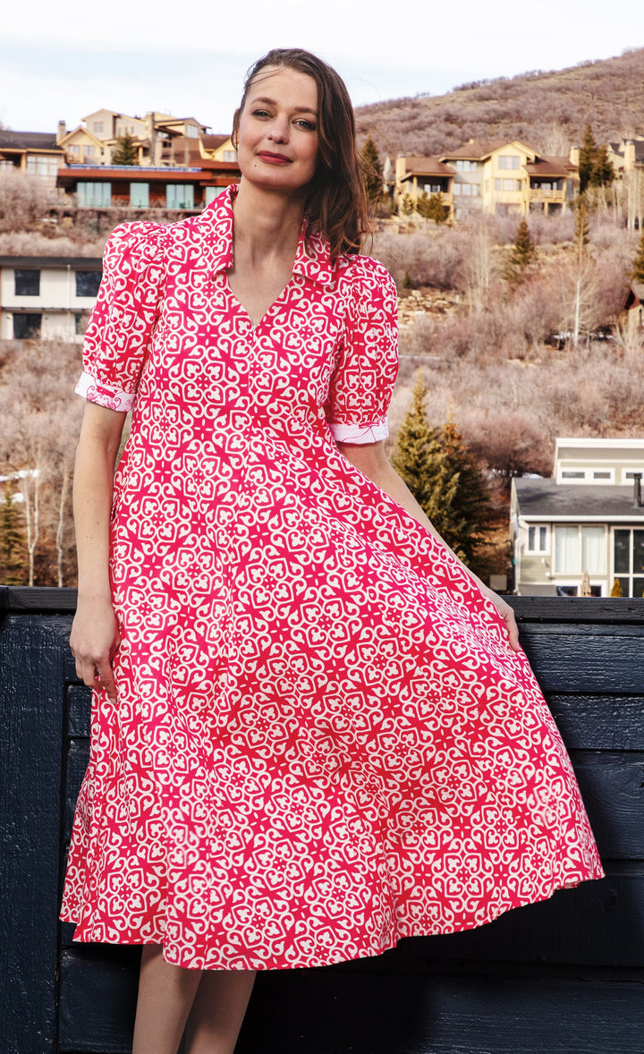 Montauk Dress Pink White Geometric
