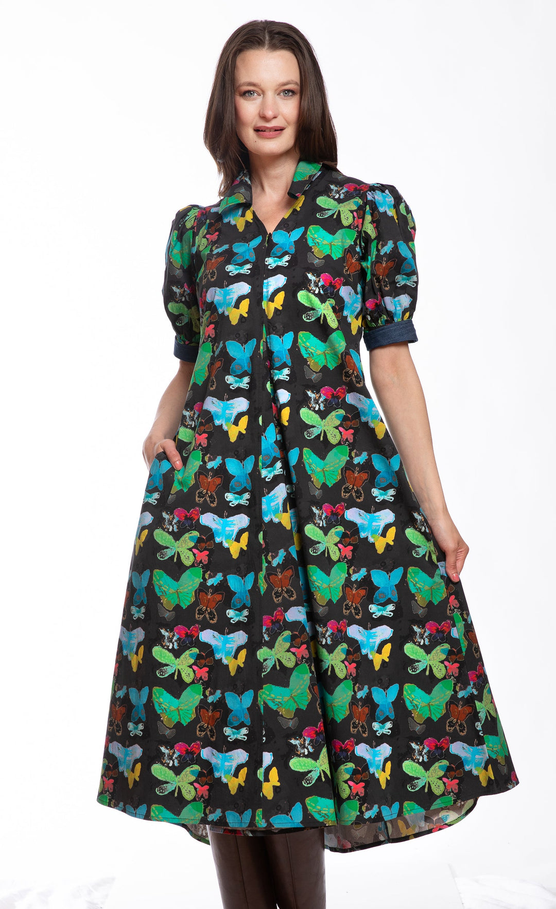 Montauk Dress Black with Butterfly Print