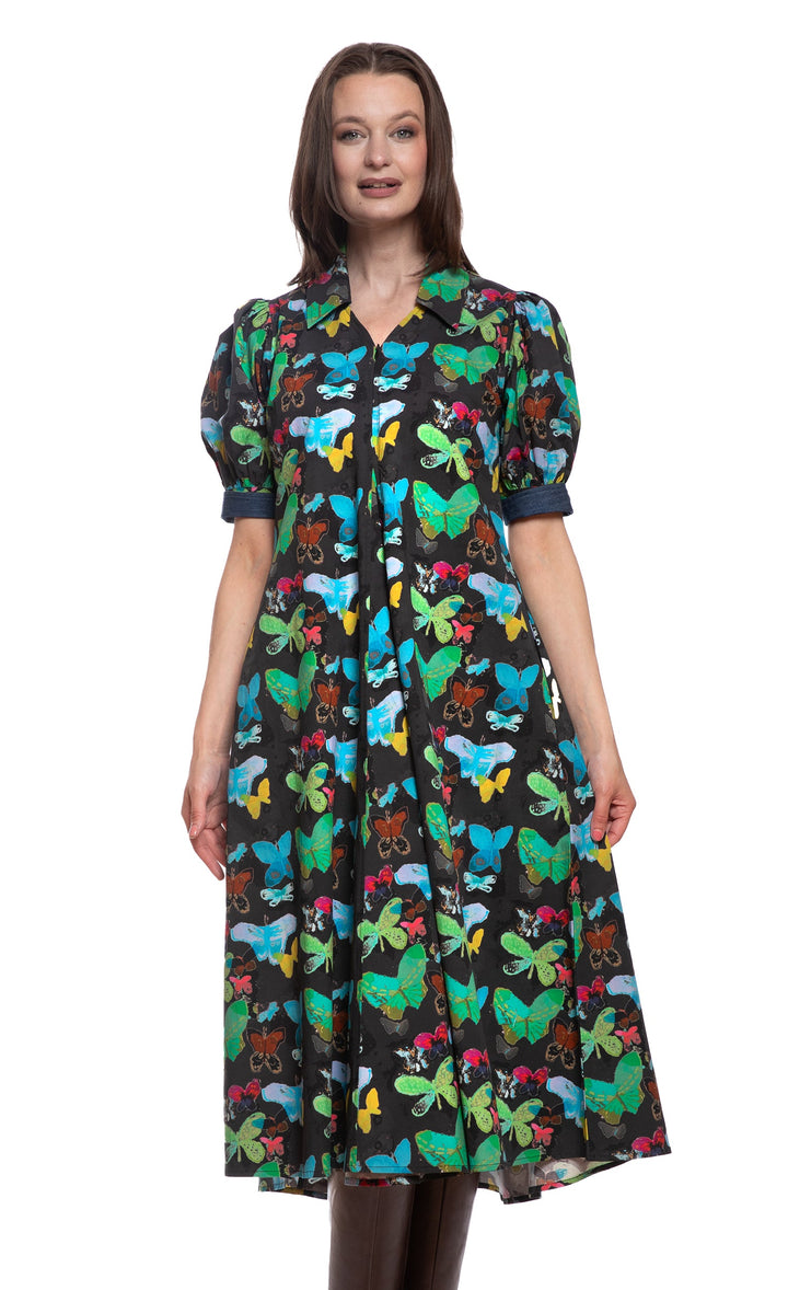 Montauk Dress Black with Butterfly Print