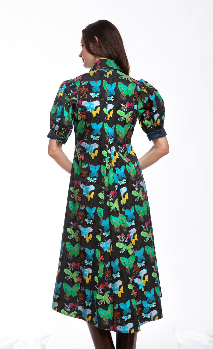 Montauk Dress Black with Butterfly Print