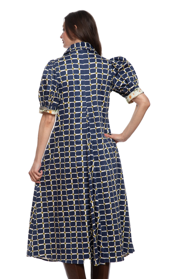 Montauk Dress Navy Green Grid Print
