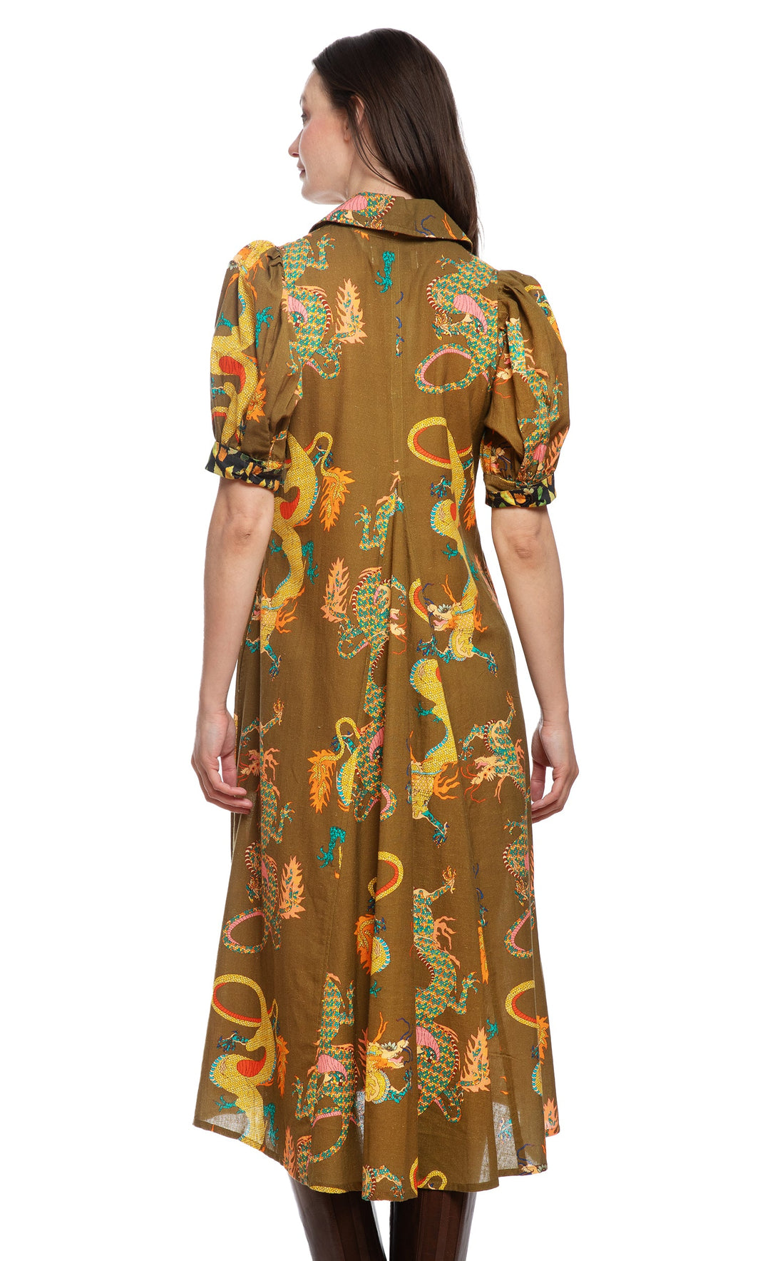 Montauk Dress Olive Dragon Print
