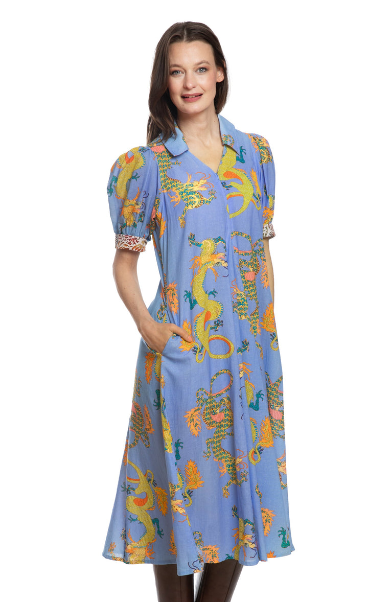 Montauk Dress Blue Dragon Print