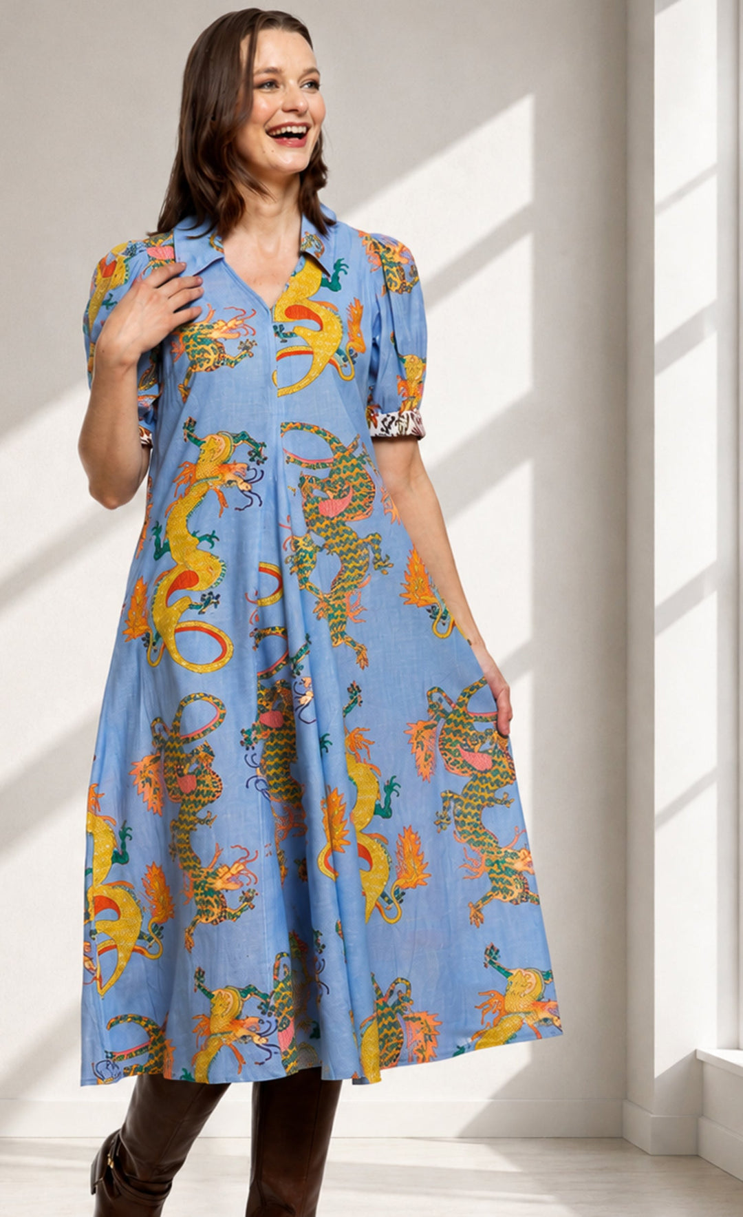 Montauk Dress Blue Dragon Print