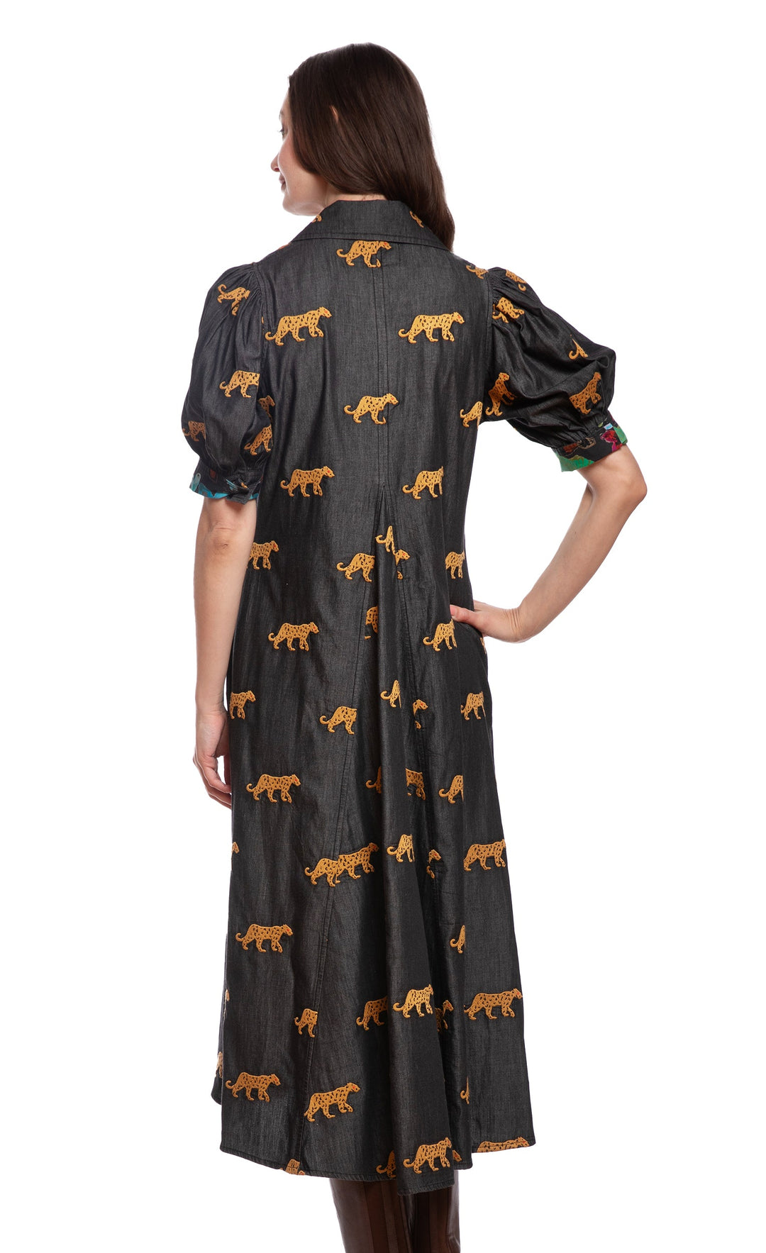 Montauk Dress Black with Embroidered Cheetahs