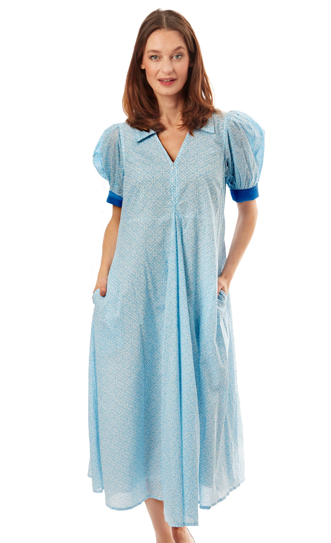 Montauk Dress Light Blue Geo Print