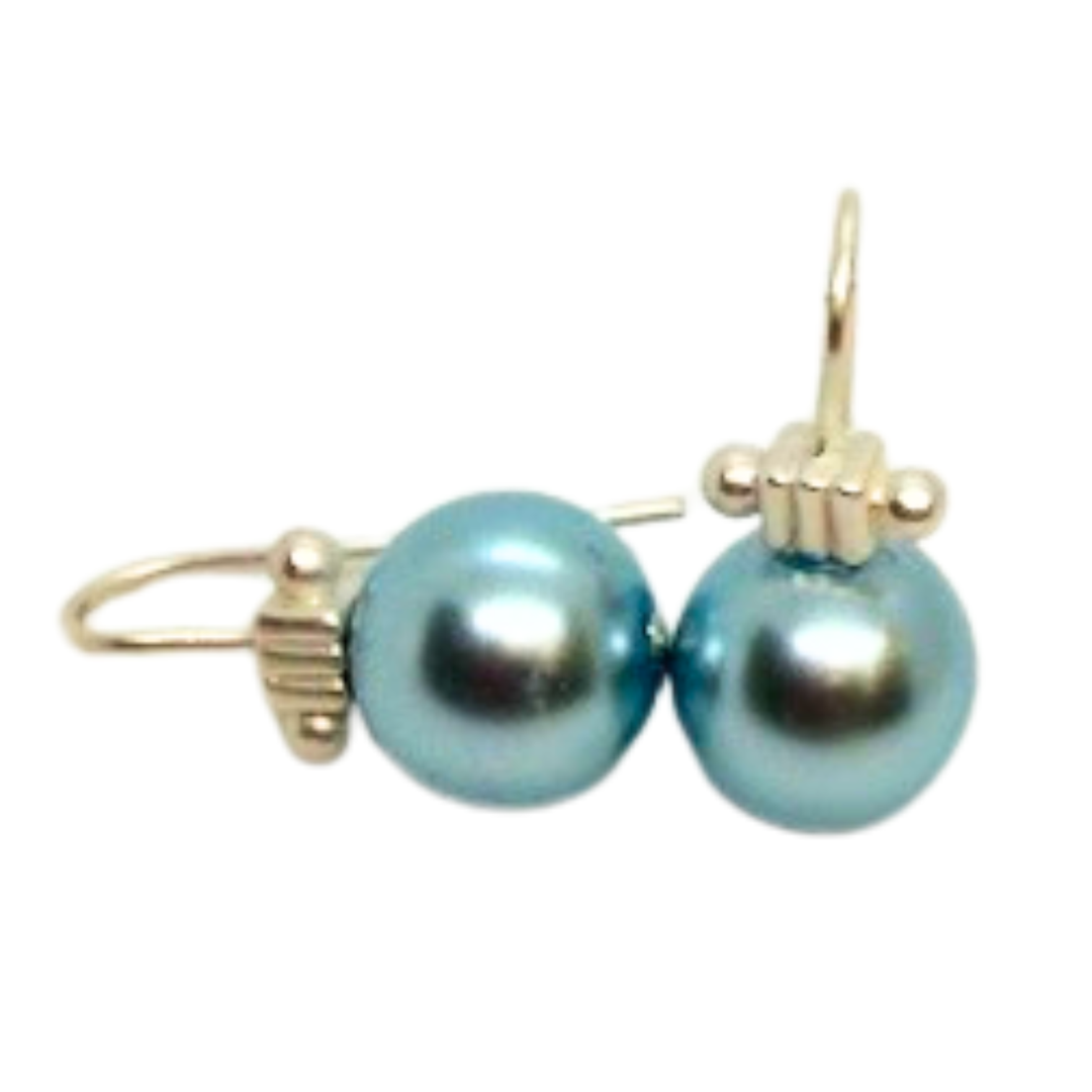 Taupe Pearl And Matte Gold Column Top Earrings