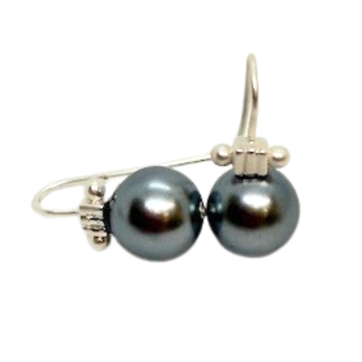 Taupe Pearl And Matte Gold Column Top Earrings