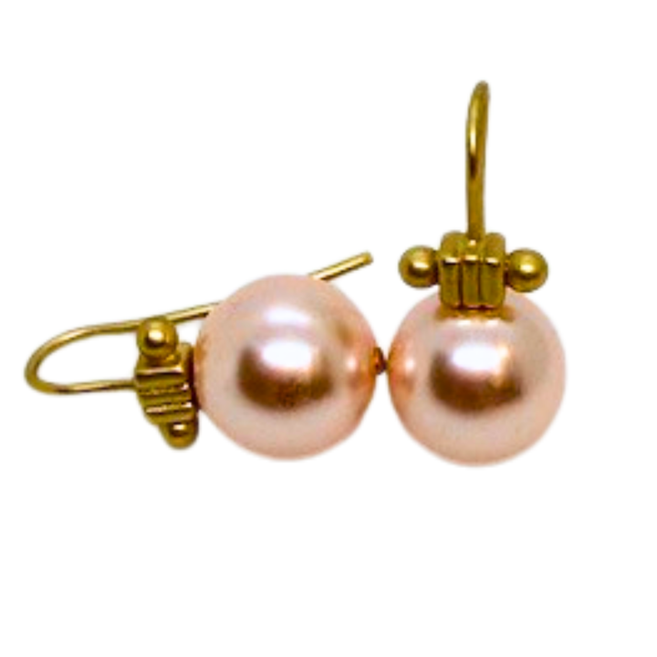 Taupe Pearl And Matte Gold Column Top Earrings