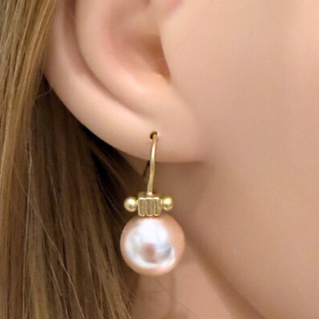 Pink Pearl And Matte Gold Column Top Earrings