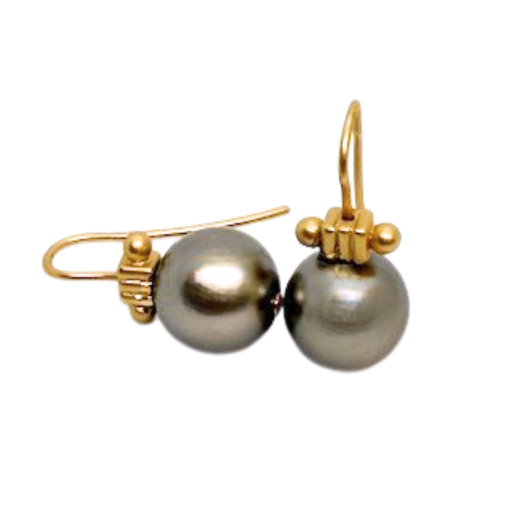 Taupe Pearl And Matte Gold Column Top Earrings