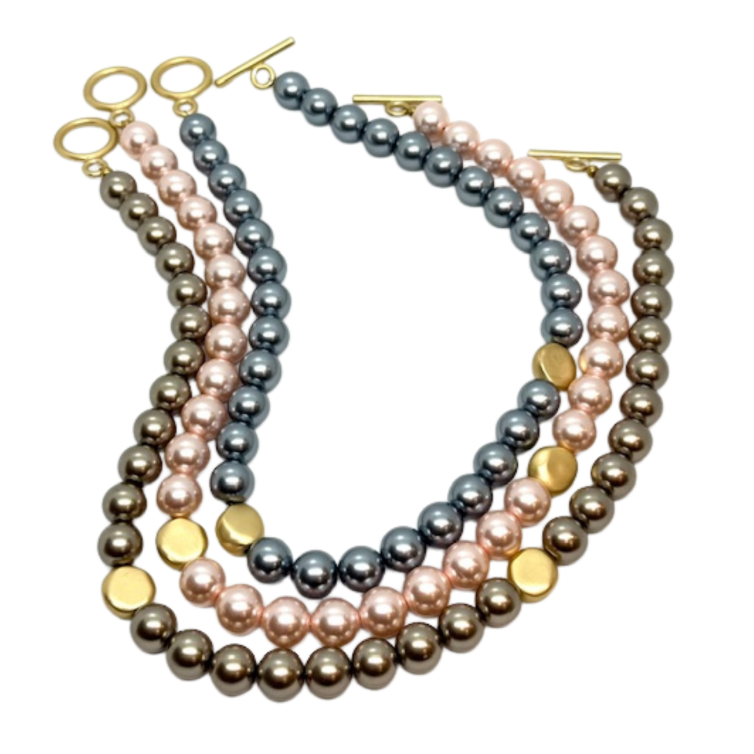 Grey Pearl With Matte Gold Bead Accent Necklace