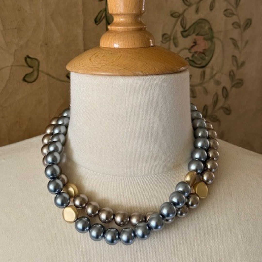 Grey Pearl With Matte Silver Bead Accent Necklace