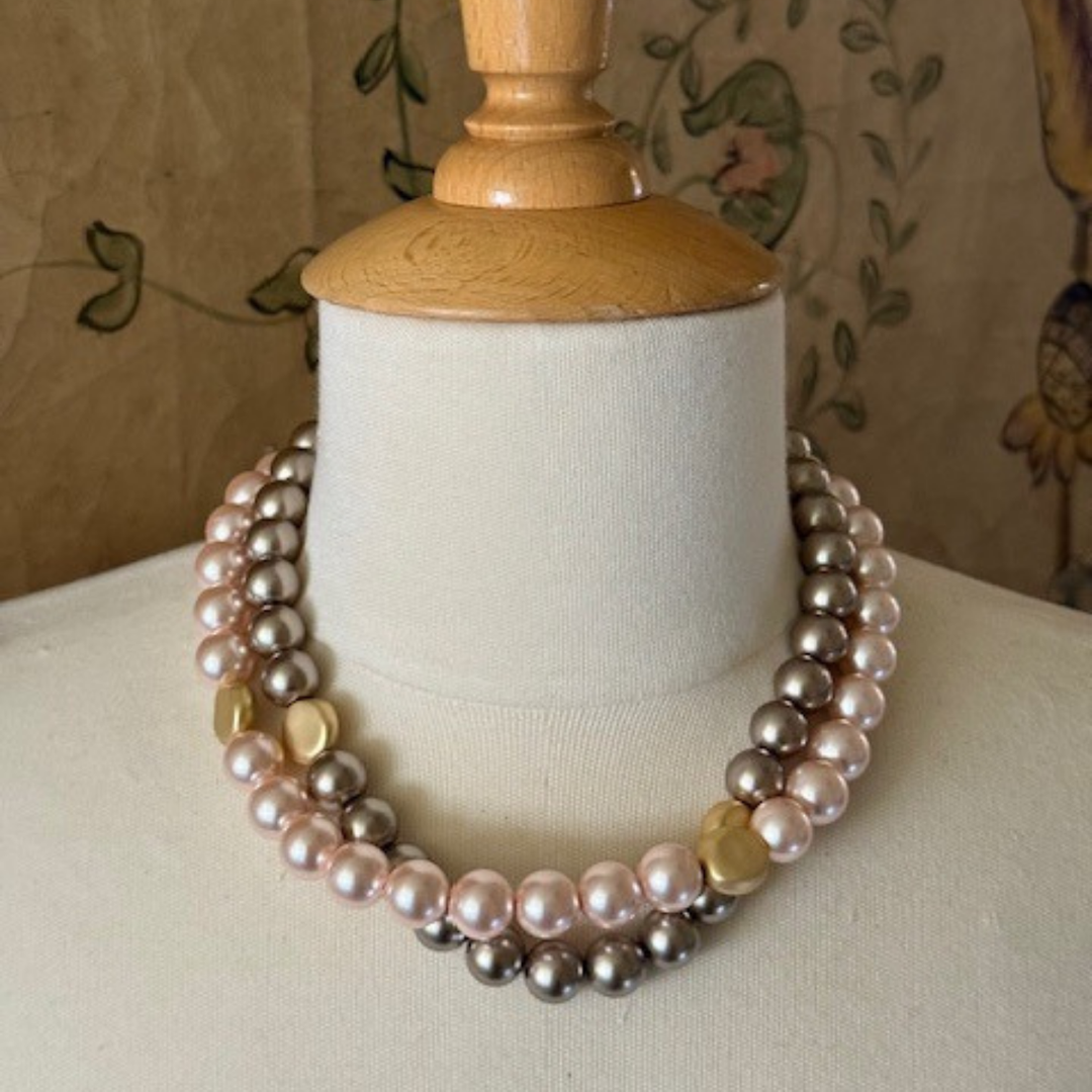 Pink Pearl With Matte Gold Bead Accent Necklace